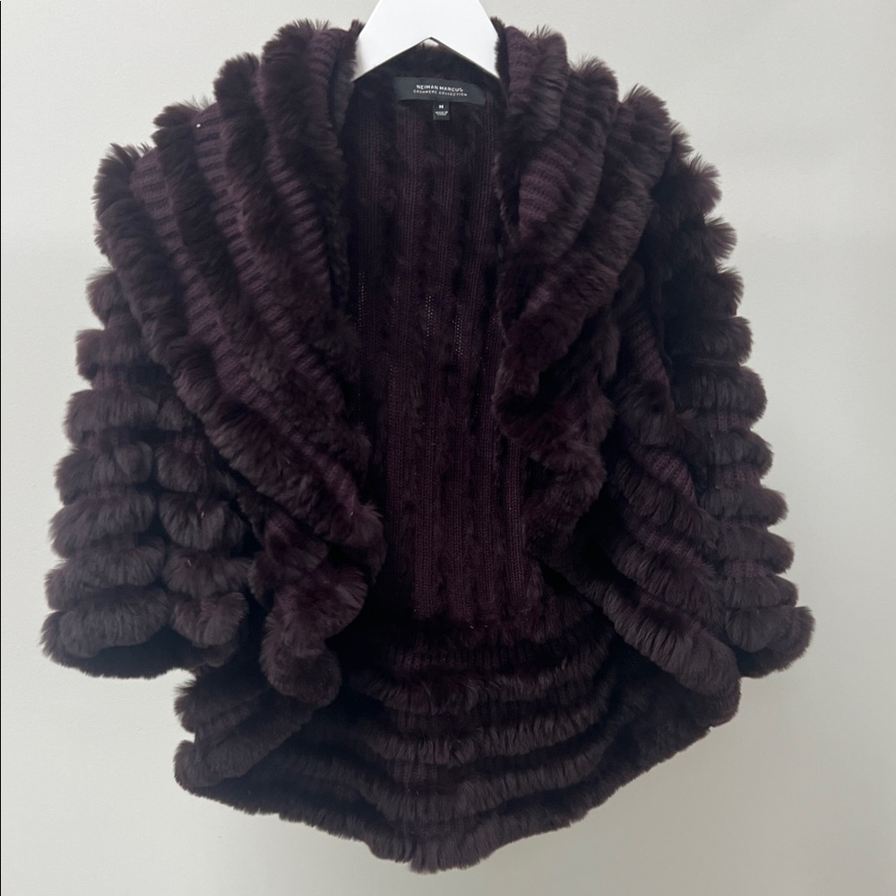 Neiman Marcus Deep Brown Fur-Trimmed Cardigan